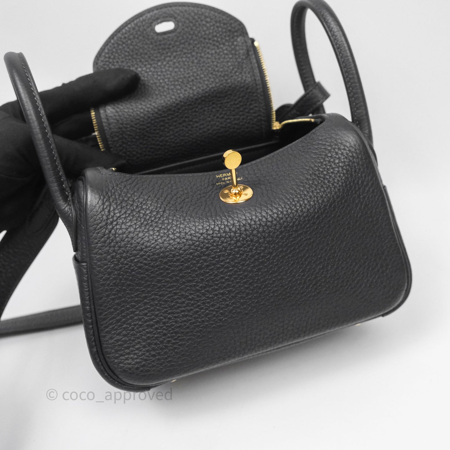 Hermès Mini Lindy 20 Caban 3Y Clemence Gold Hardware