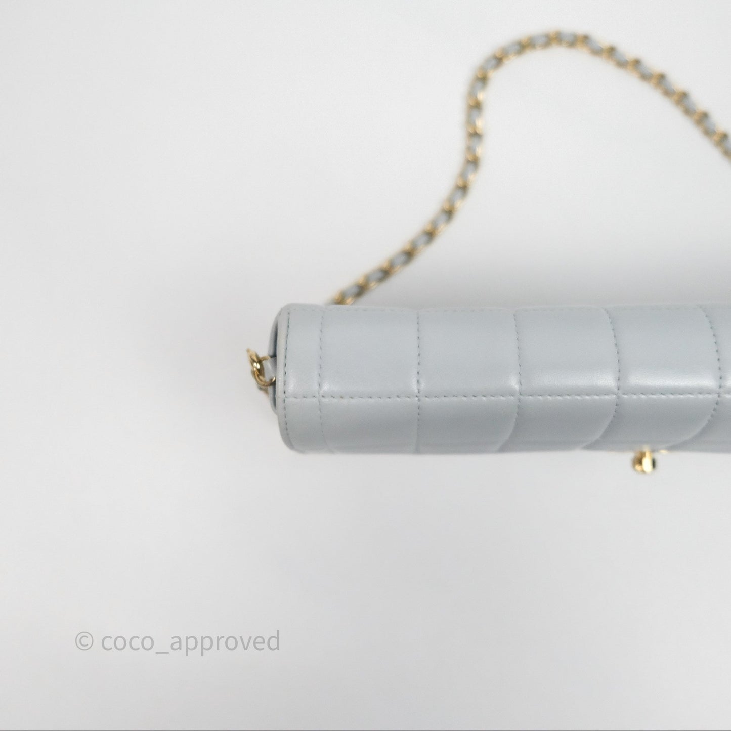Chanel East West Chocolate Bar Flap Bag Blue Lambskin 24K Gold Hardware