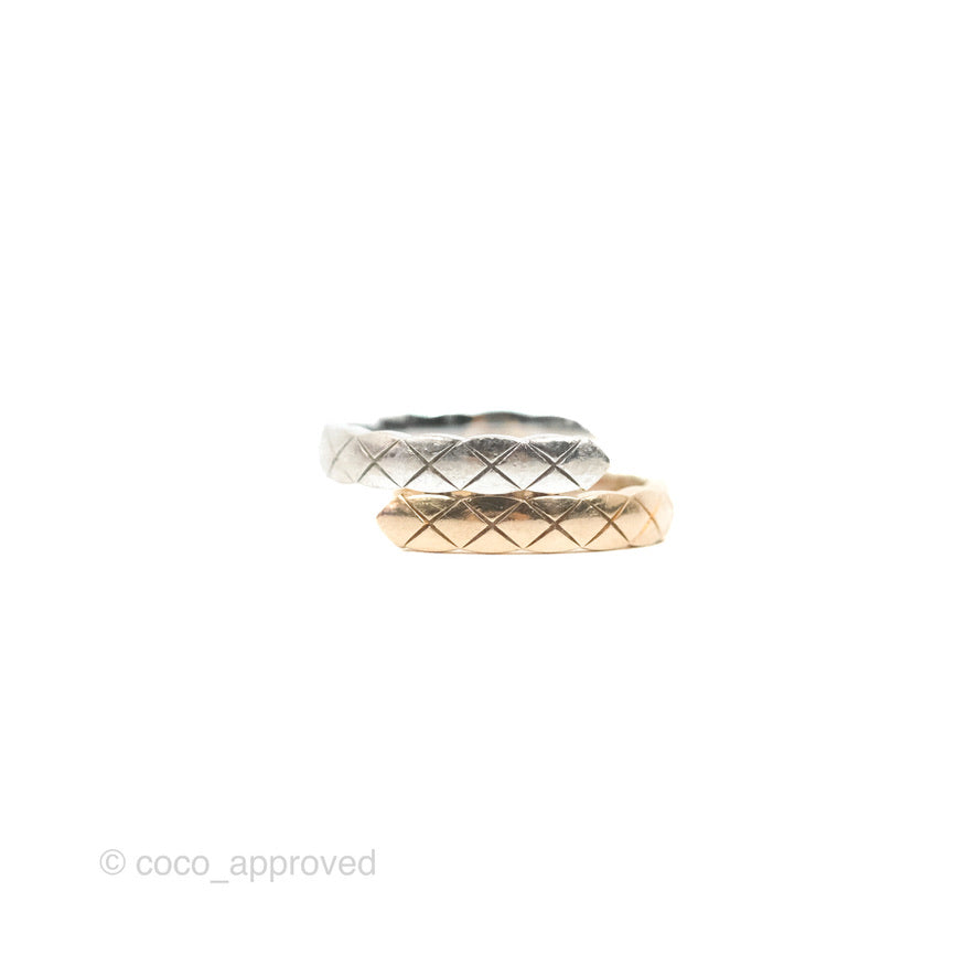 Chanel Crystal Coco Crush Toi Et Moi Ring 18K White & Beige Gold Size 51