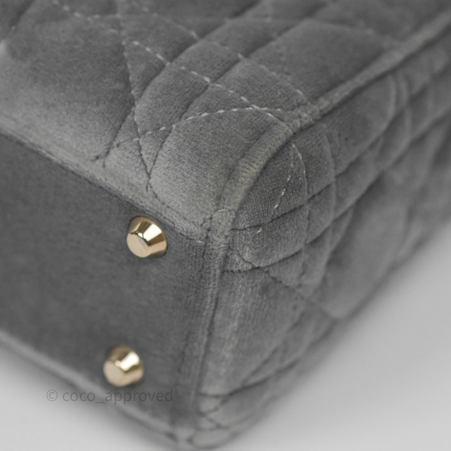 Dior Mini Lady Dior Grey Velvet Cannage Crystal Charms Gold Hardware