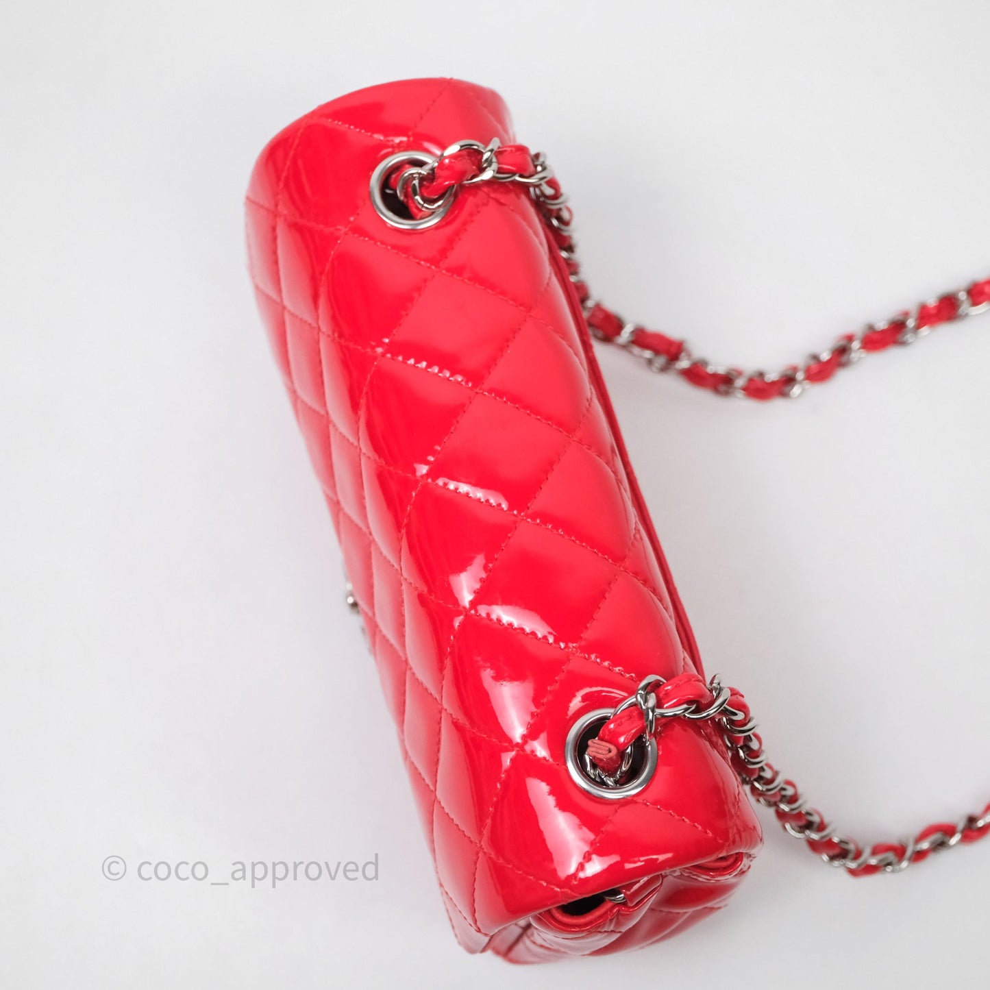 Chanel Mini Rectangular Quilted Red Patent Silver Hardware
