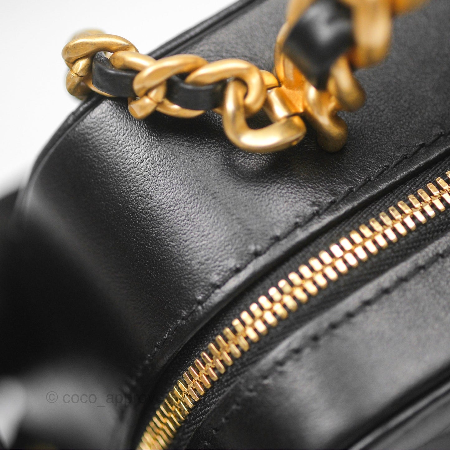 Chanel Top Handle Vanity Case Black Lambskin Aged Gold Hardware 22A