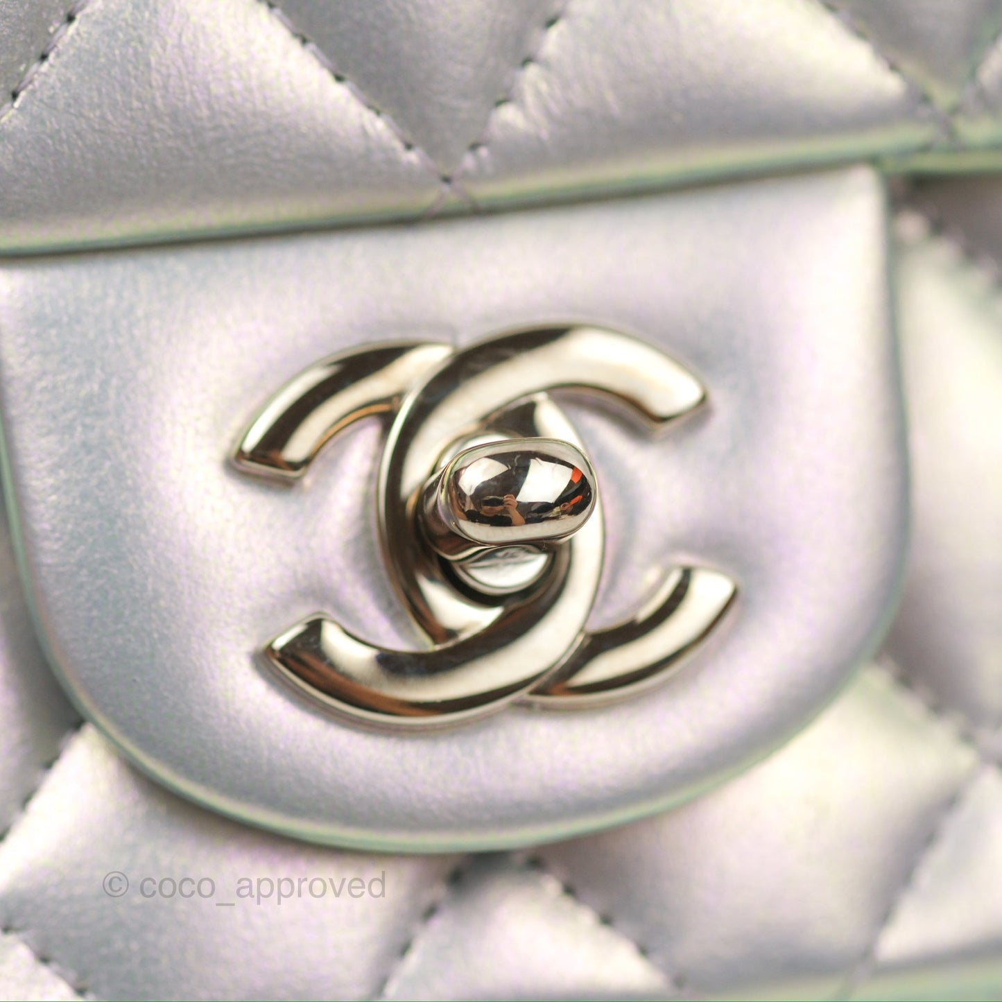Chanel Mini Square Quilted Iridescent Lilac Silver Hardware 21K