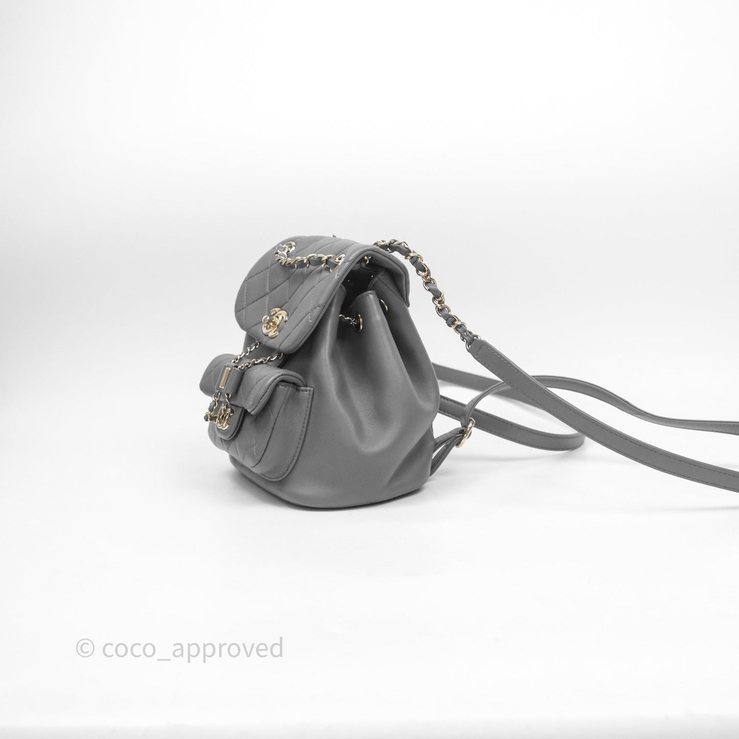 Chanel Small Duma Drawstring Backpack Grey Lambskin Gold Hardware