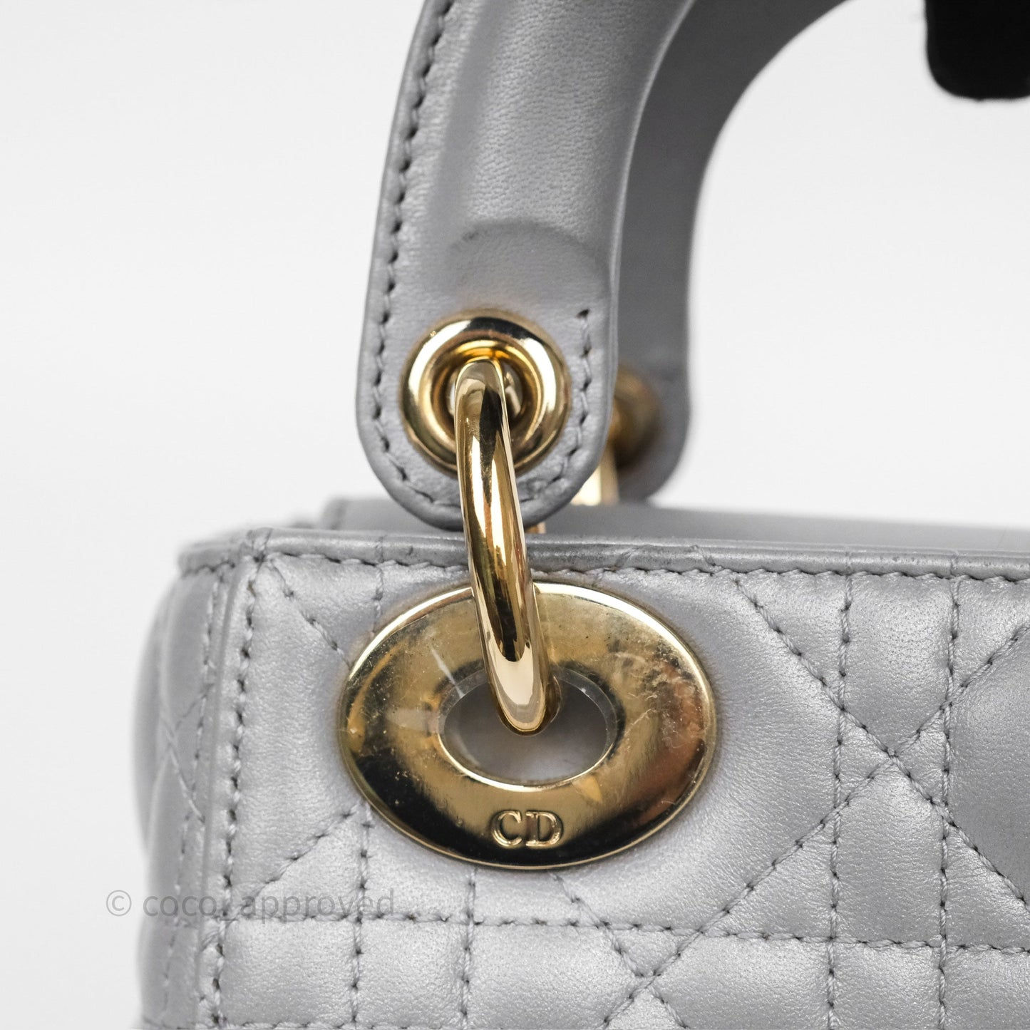 Christian Dior Mini Lady Dior Iridescent Grey Lambskin Cannage Gold Hardware