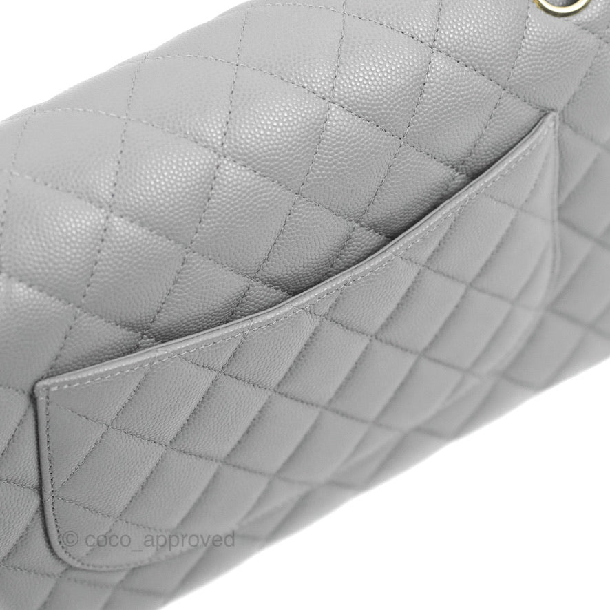 Chanel Classic M/L Medium Flap Quilted Grey Caviar Gold Hardware