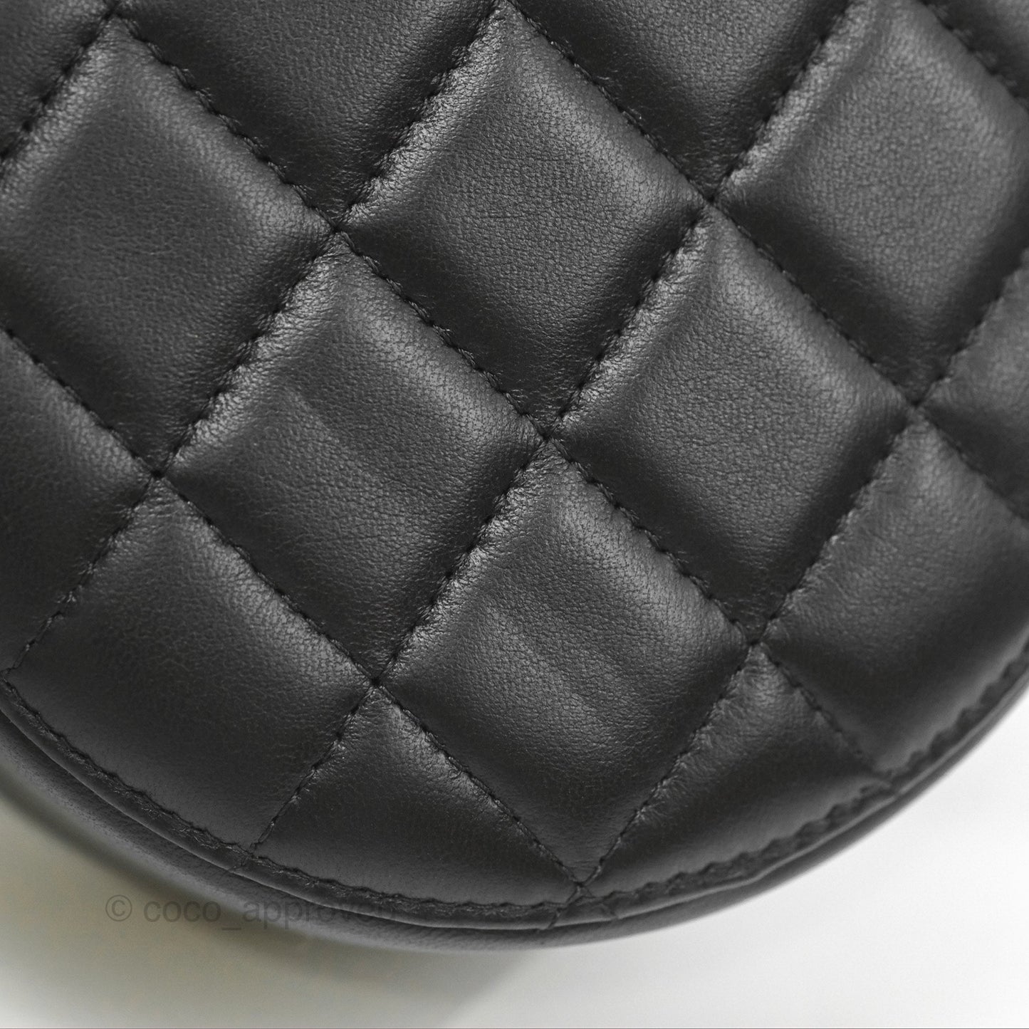 Chanel Quilted Round Pearl Crush Clutch With Chain Black Lambskin Aged Gold Hardware