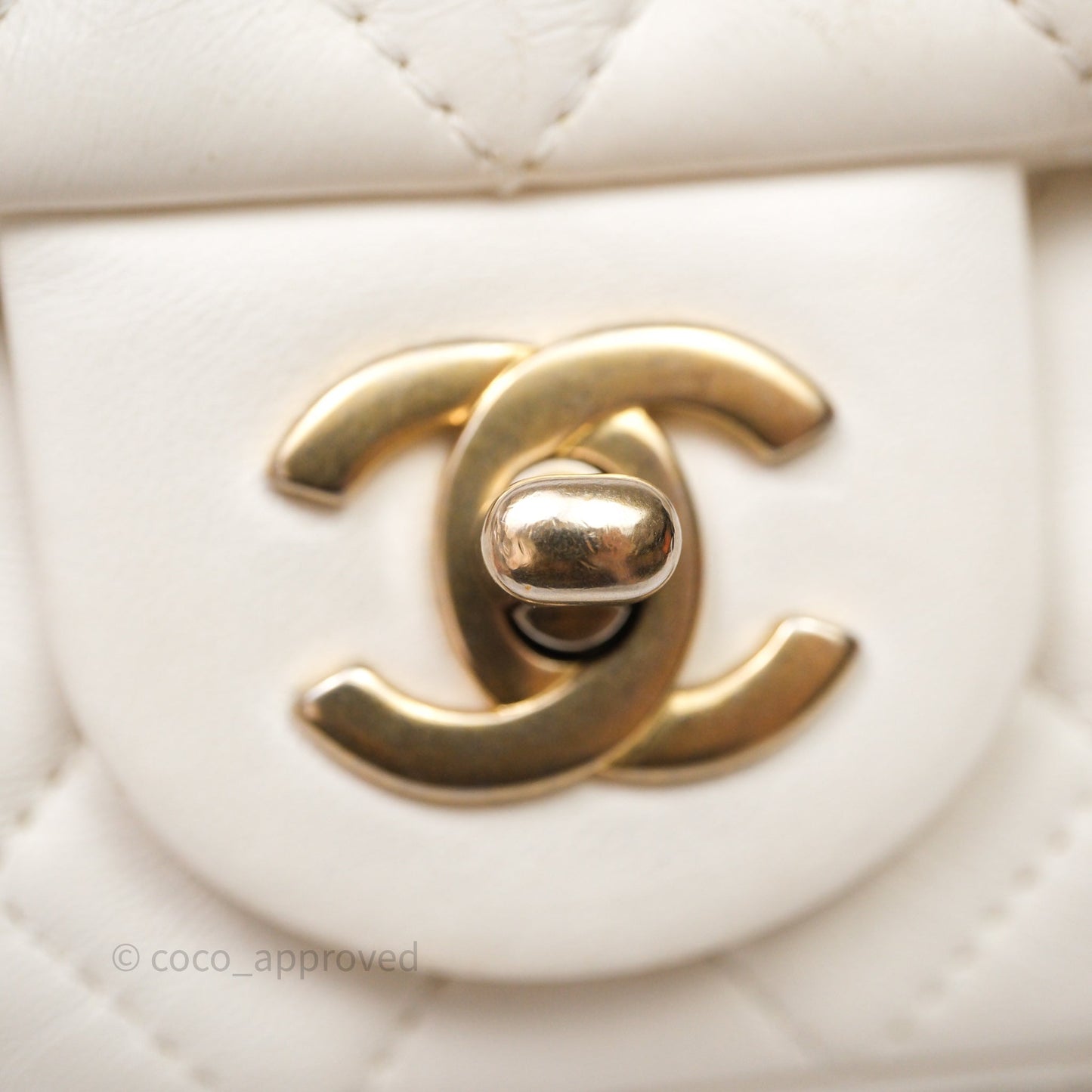 Chanel Mini Rectangular Pearl Crush Quilted White Lambskin Aged Gold Hardware