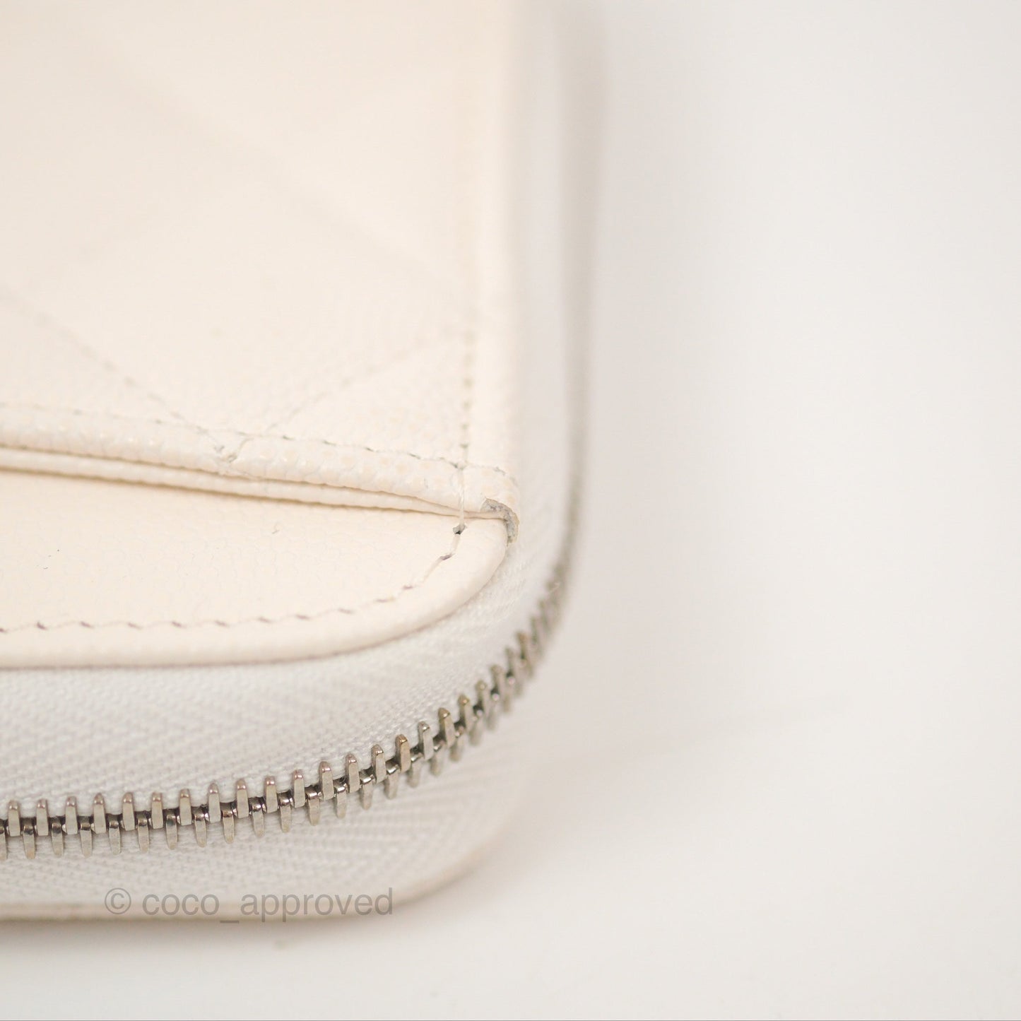 Chanel Quilted Zip Long Wallet White Caviar Silver Hardware