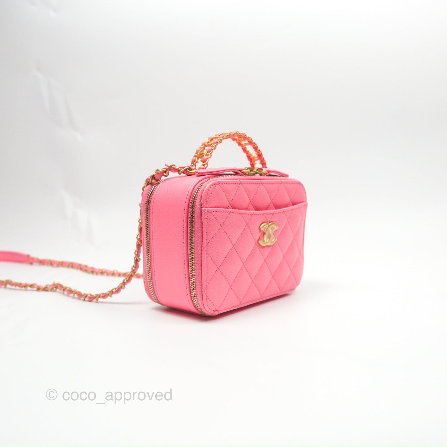 Chanel Caviar Quilted Pick Me Up Small Vanity Case Hot Pink