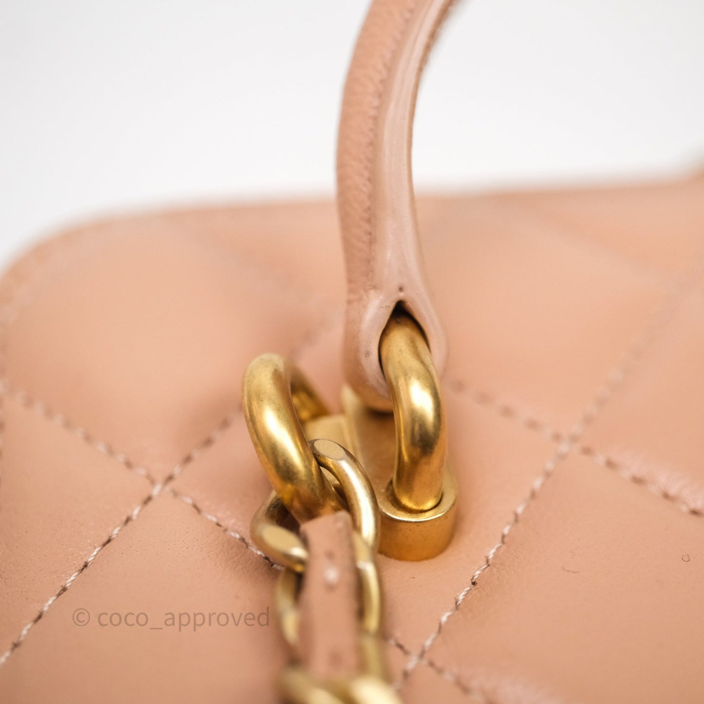 Chanel Vanity Rectangular Top Handle Beige Lambskin Aged Gold Hardware
