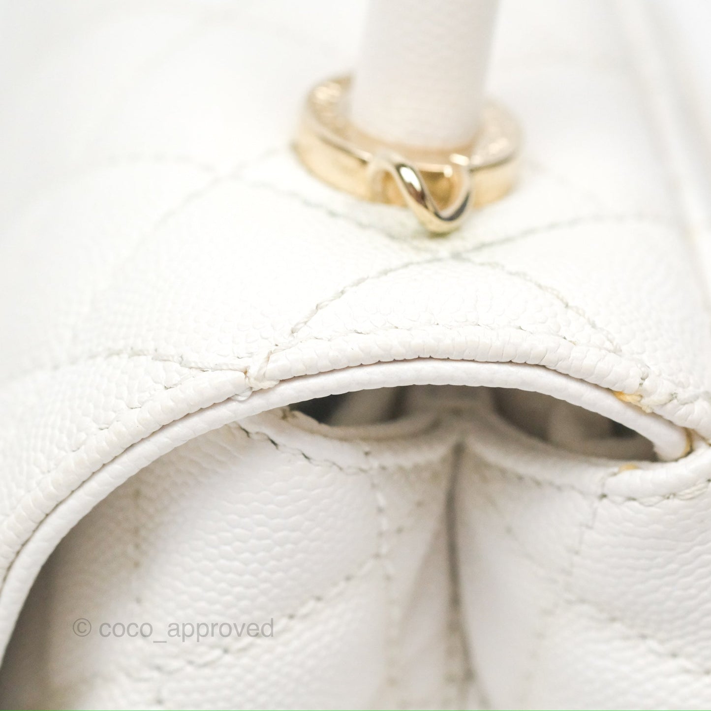 Chanel Extra Mini Quilted Coco Handle White Caviar Gold Hardware