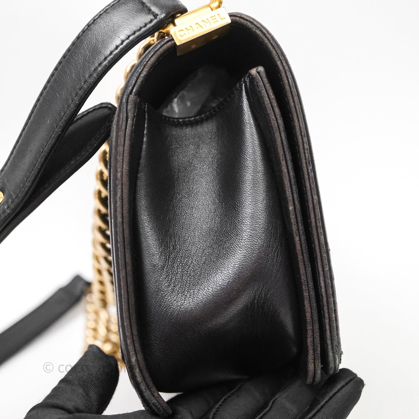 Chanel Medium Boy Quilted Black Lambskin Aged Gold Hardware