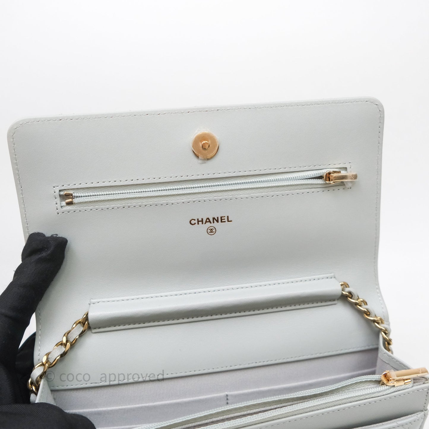 Chanel Classic Quilted Wallet on Chain WOC Grey Lambskin Gold Hardware