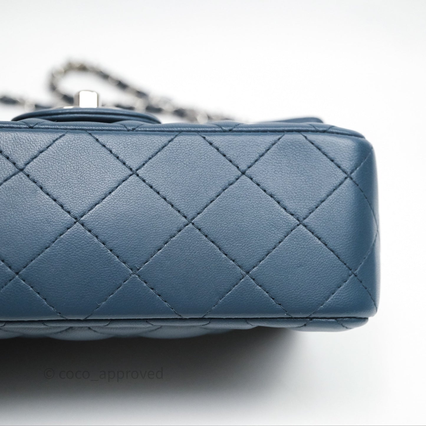 Chanel Quilted Mini Rectangular Navy Lambskin Silver Hardware