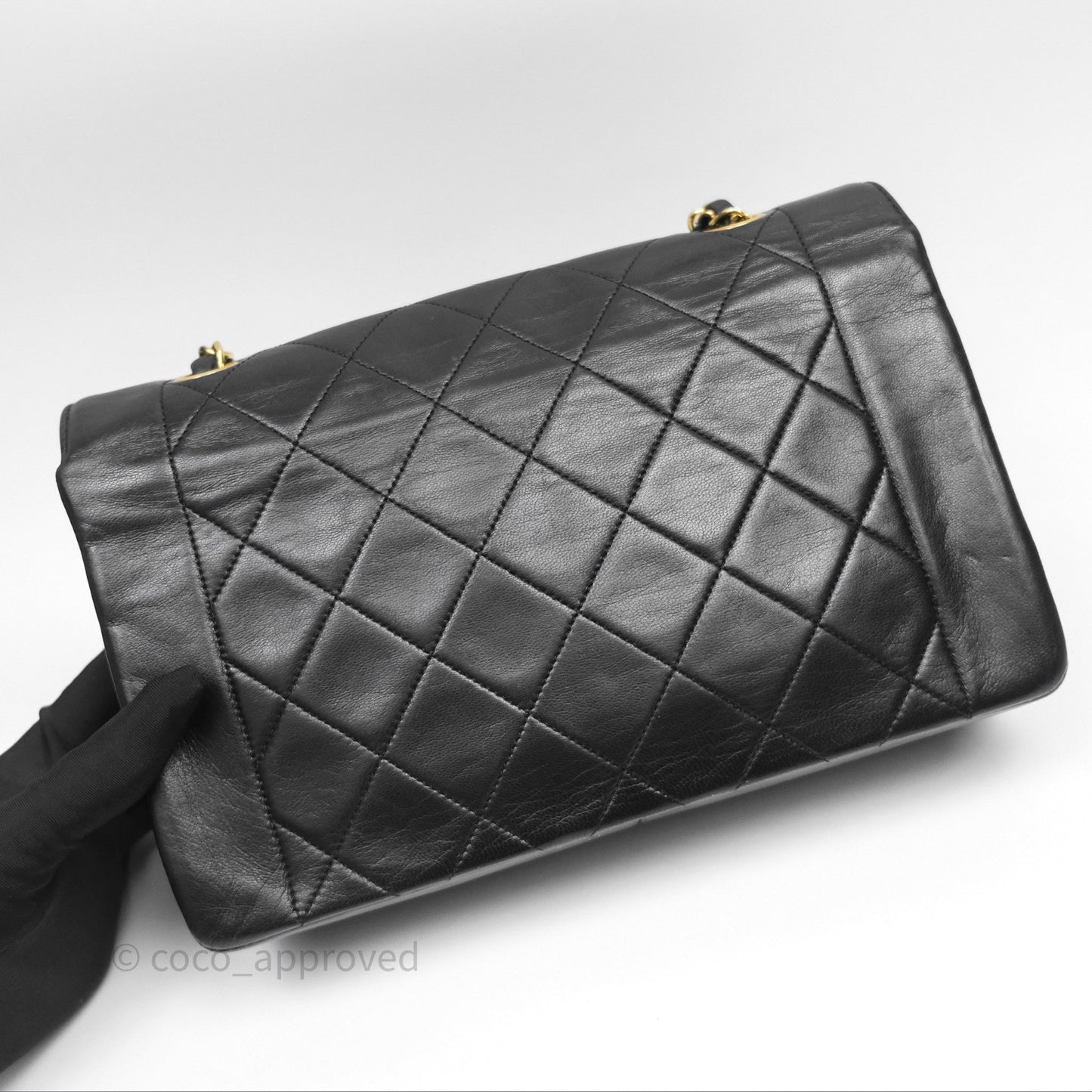 Chanel Vintage Medium Quilted Diana Flap Bag Black Lambskin 24K Gold Hardware