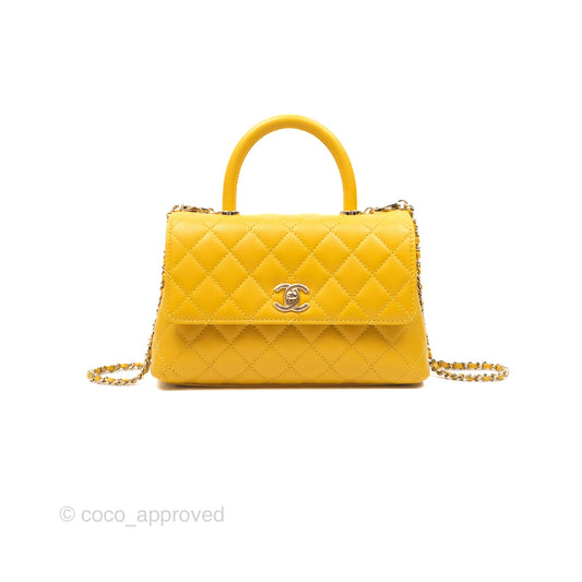 Chanel Small Coco Handle Mustard Yellow Caviar Gold Hardware