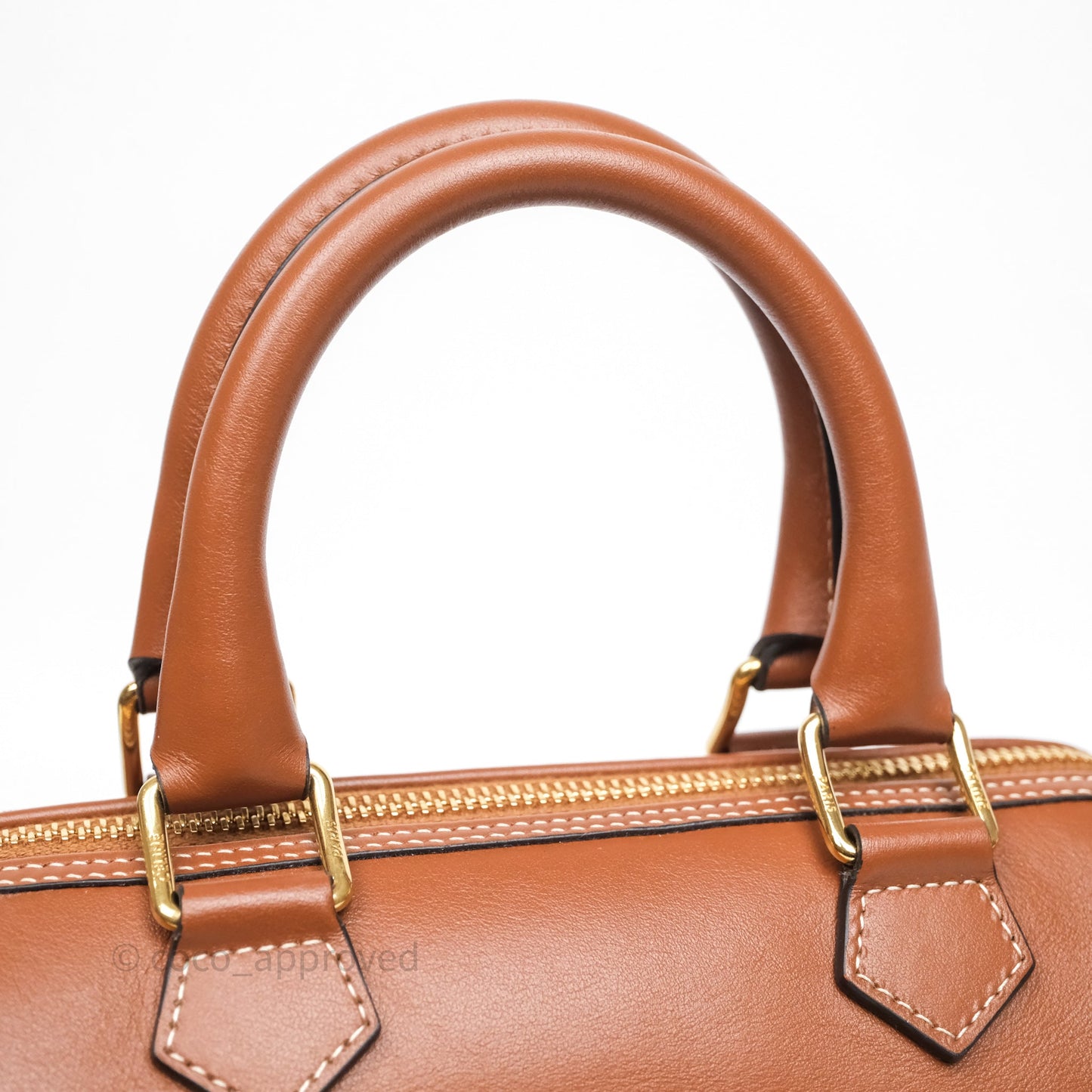 Celine Small Boston Bag Tan Calfskin Gold Hardware