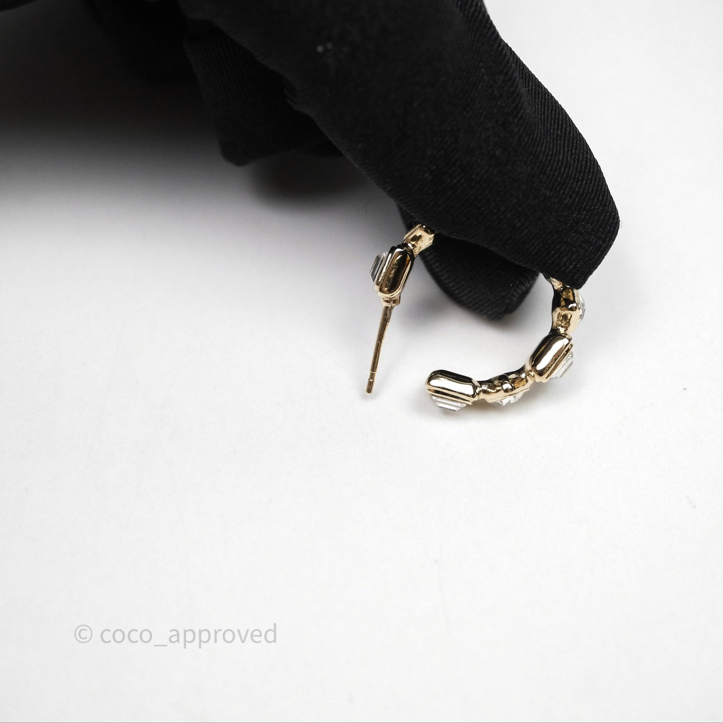 Chanel Crystal Hoop Earrings Gold Tone 20B