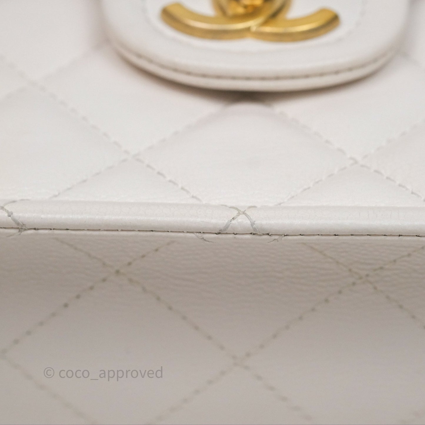 Chanel Large Quilted Sweet Classic Flap White Caviar Aged Gold Hardware