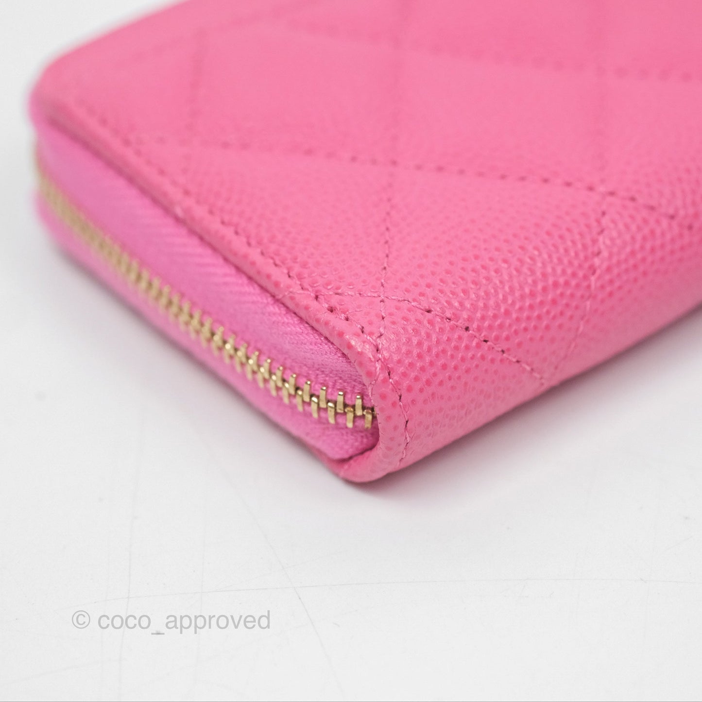 Chanel Quilted Zip Card Holder Pink Caviar Gold Hardware