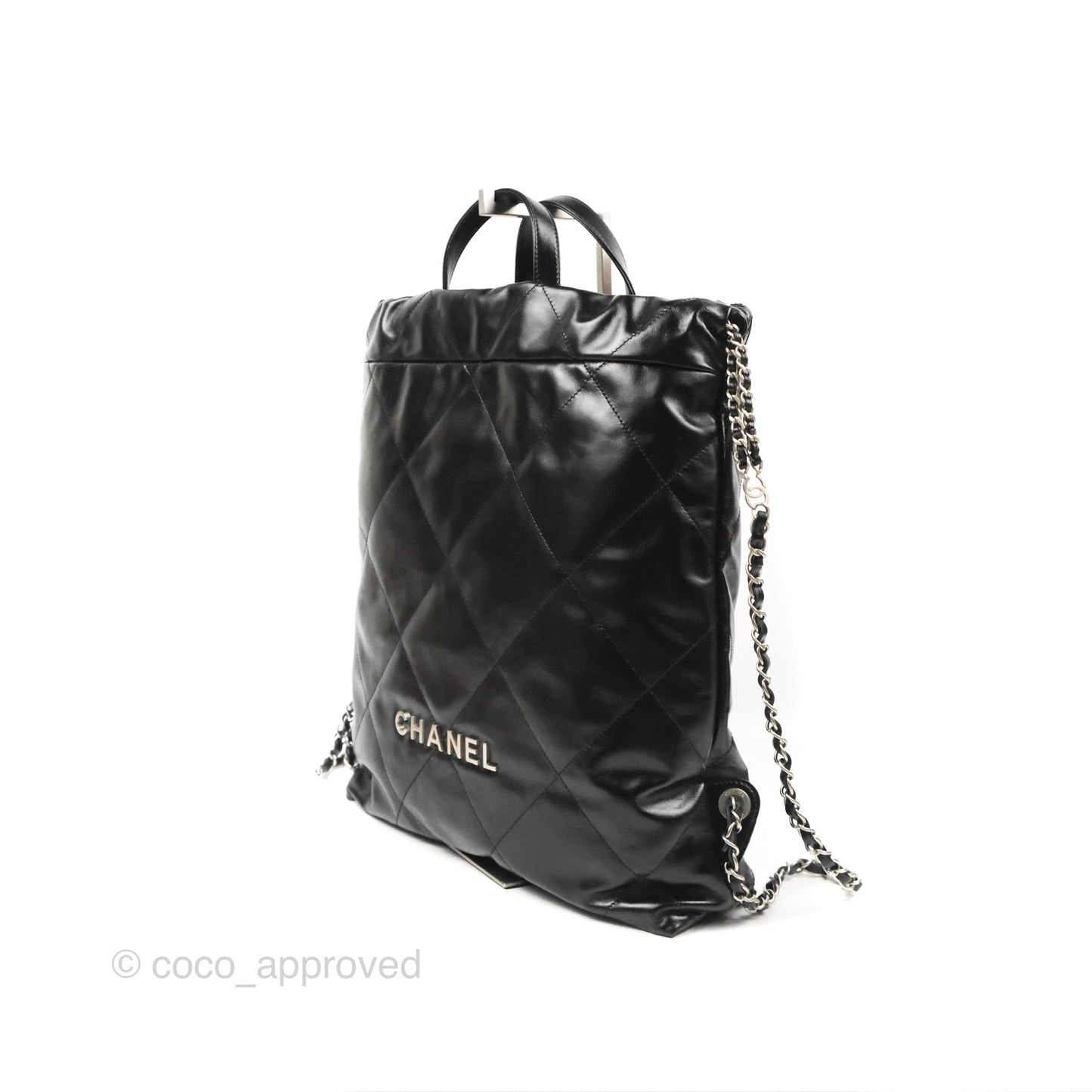 Chanel 22 Medium Shiny Calfskin Quilted Backpack Black