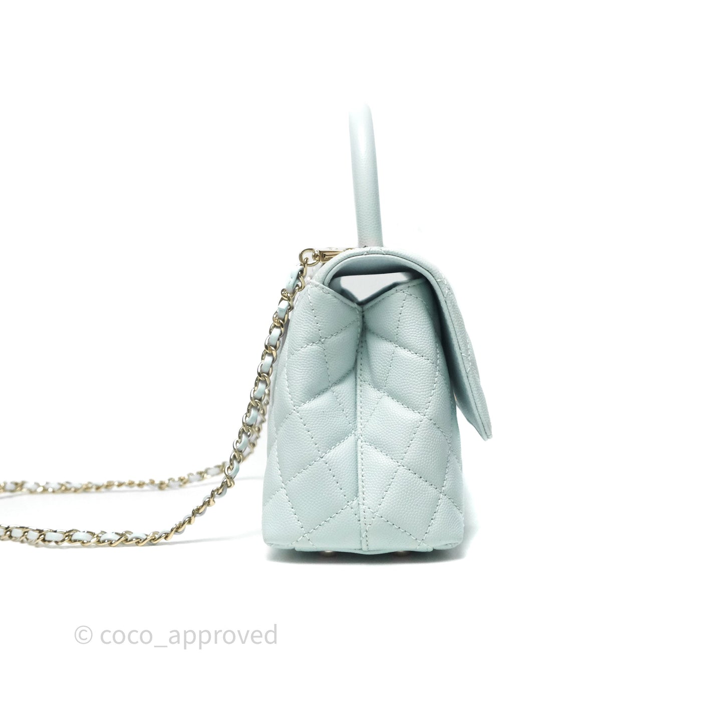 Chanel Small Coco Handle Quilted Light Blue Caviar Gold Hardware
