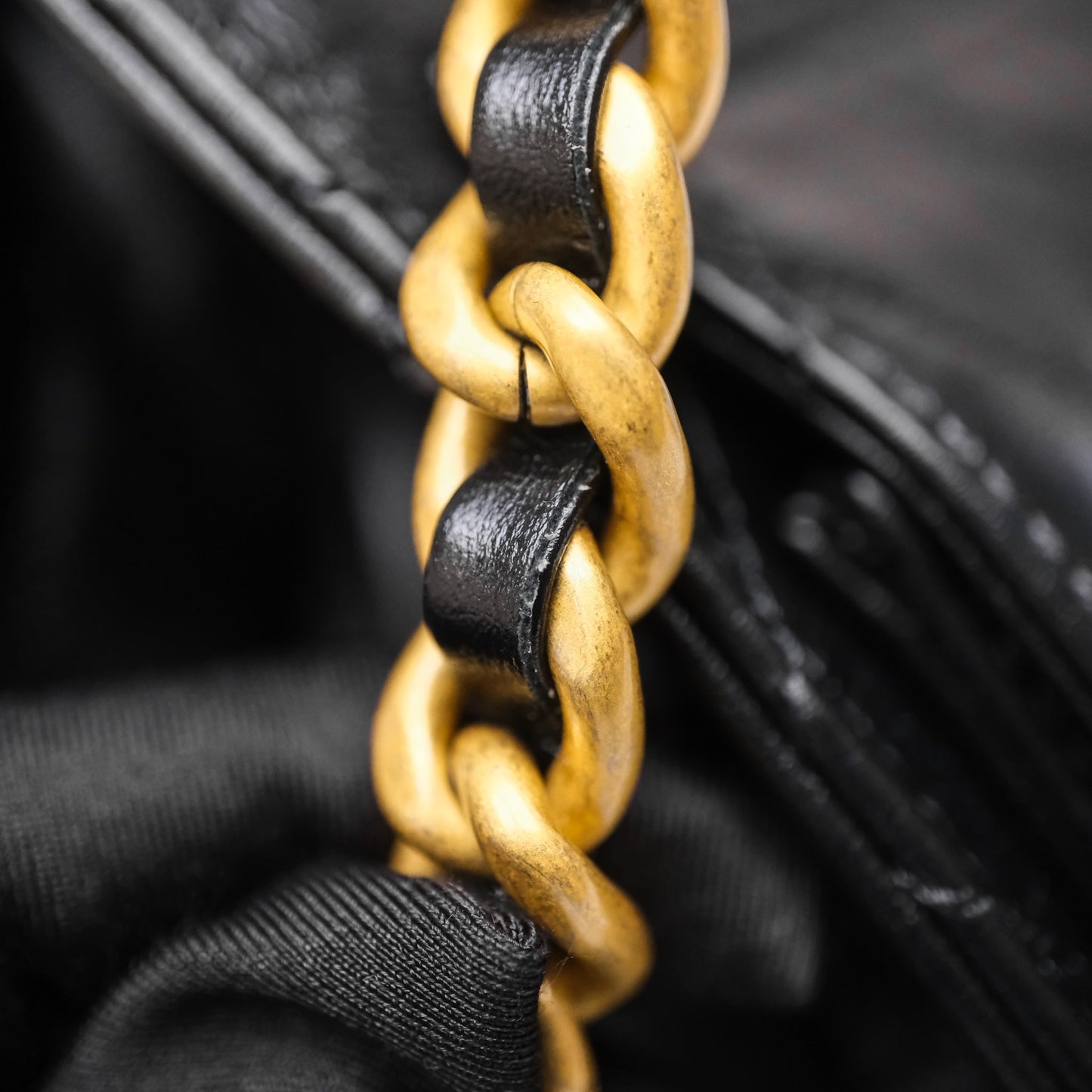 Chanel 25 Medium Black Crumpled Calfskin Aged Gold Hardware