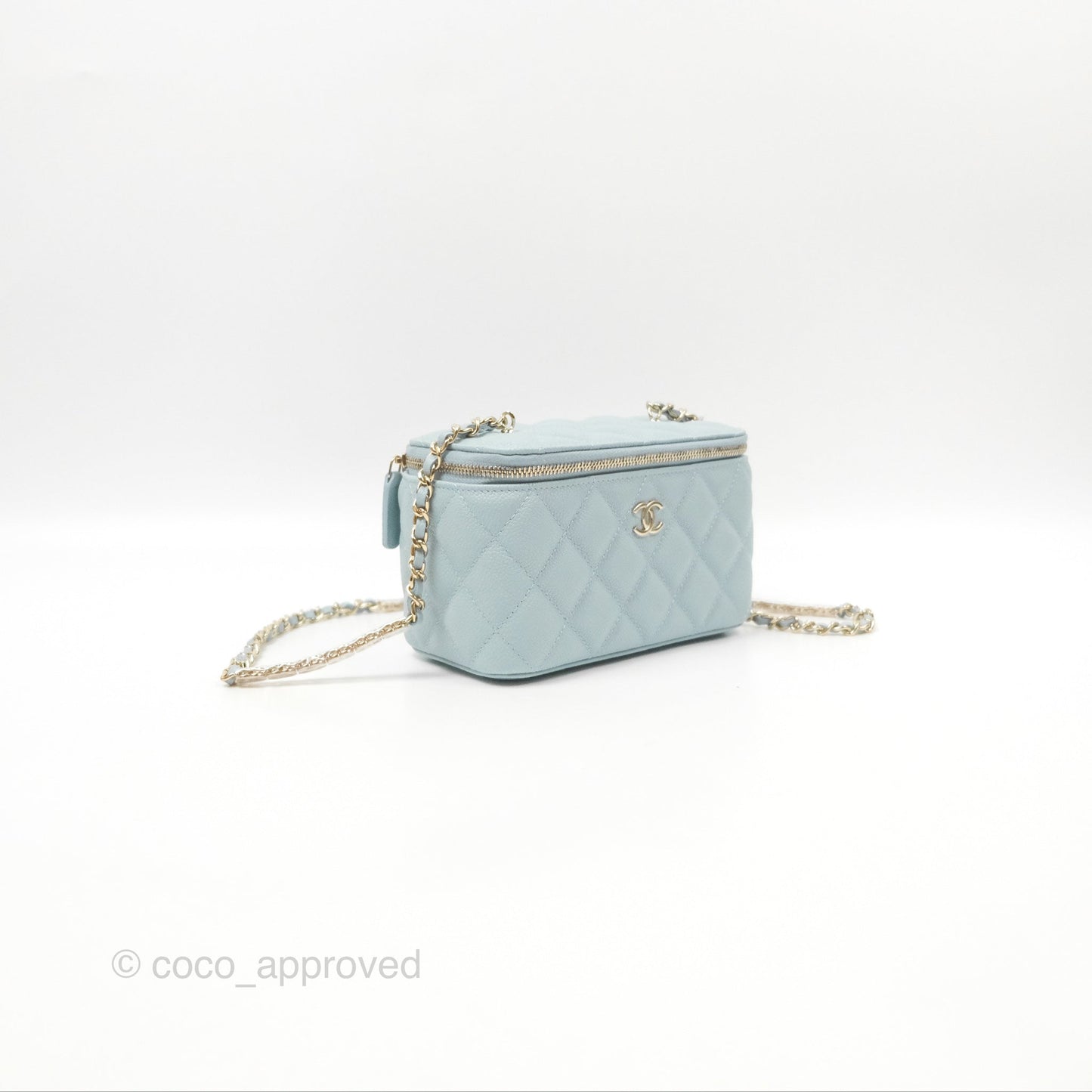 Chanel Vanity with CC Chain Light Blue Caviar Gold Hardware