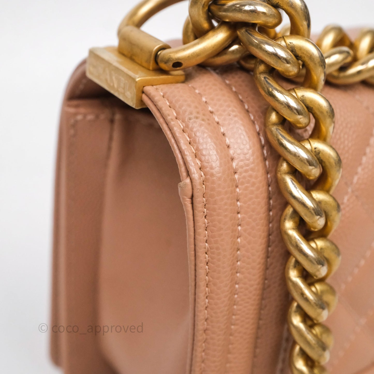Chanel Small Boy Caviar Beige Pink Bag Aged Gold Hardware