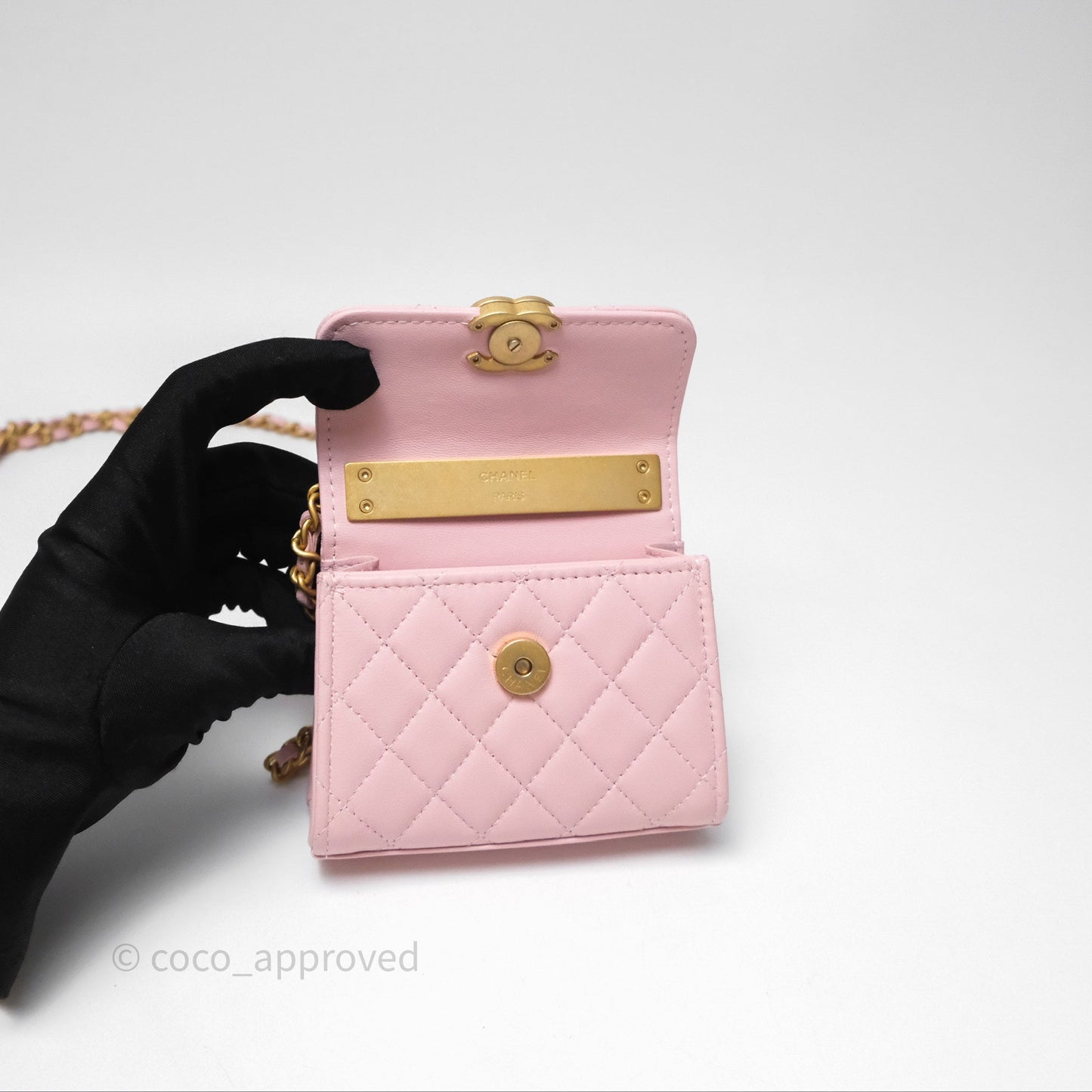 Chanel Mini Enamel Handle Clutch on Chain Pink Lambskin Gold Hardware 22B