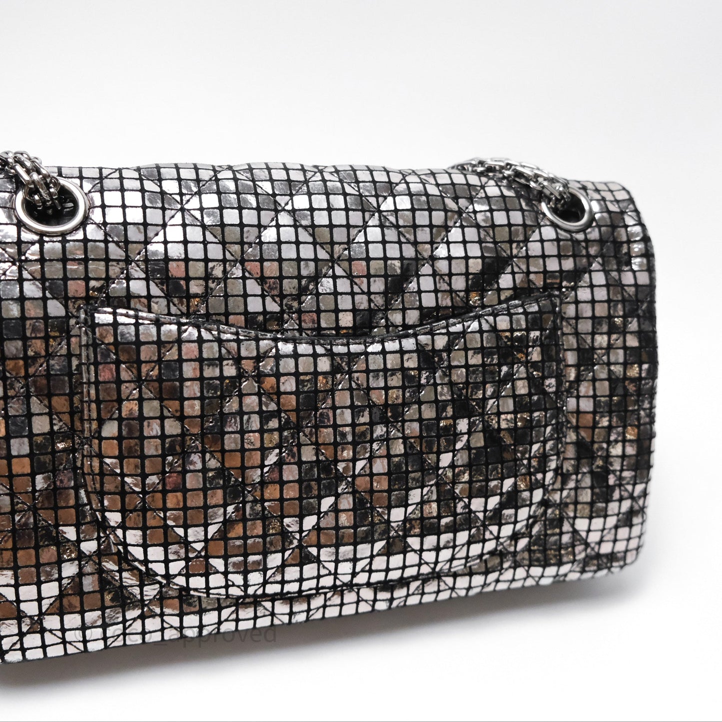 Chanel Mirror Reissue 2.55 Quilted Silver Suede Calfskin Gun Metal Hardware