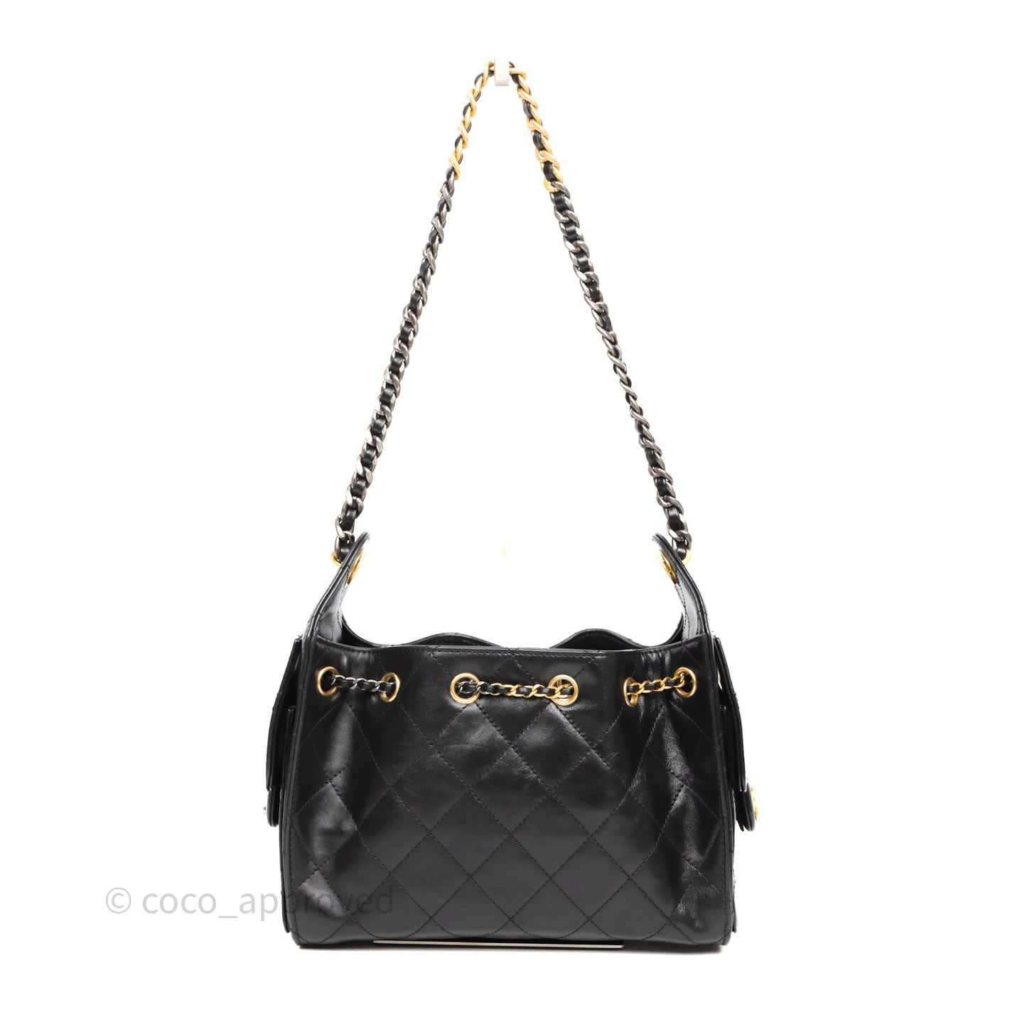 Chanel 25 Mini Black Shiny Crumpled Calfskin Mixed Hardware