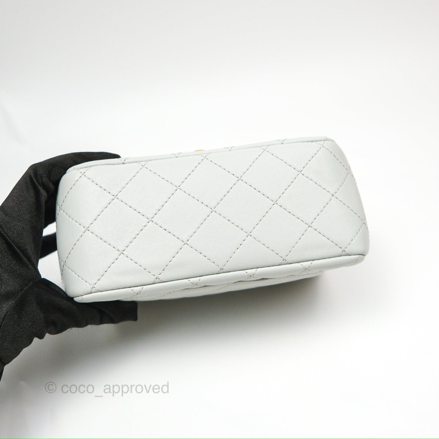 Chanel Quilted Mini Square Flap with Camellia Adjustable Chain Blue Clair Lambskin 23S