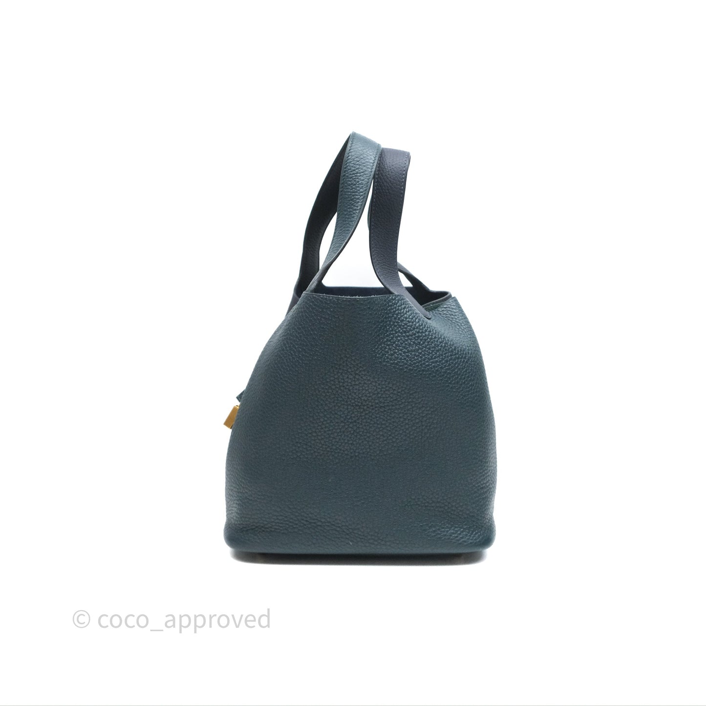 Hermès Picotin Lock 22 Casaque Vert Cyprès 6O/ Bleu Nuit 2Z/ Black Noir 89 Clemence Gold Hardware