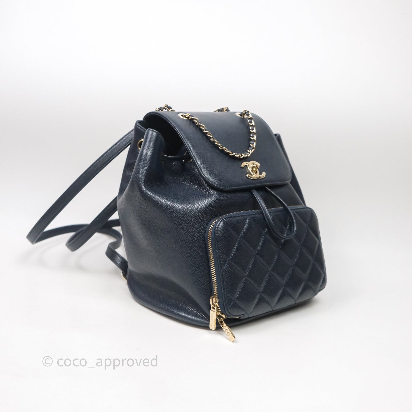 Chanel Quilted Business Affinity Backpack Navy Caviar Light Gold Hardware