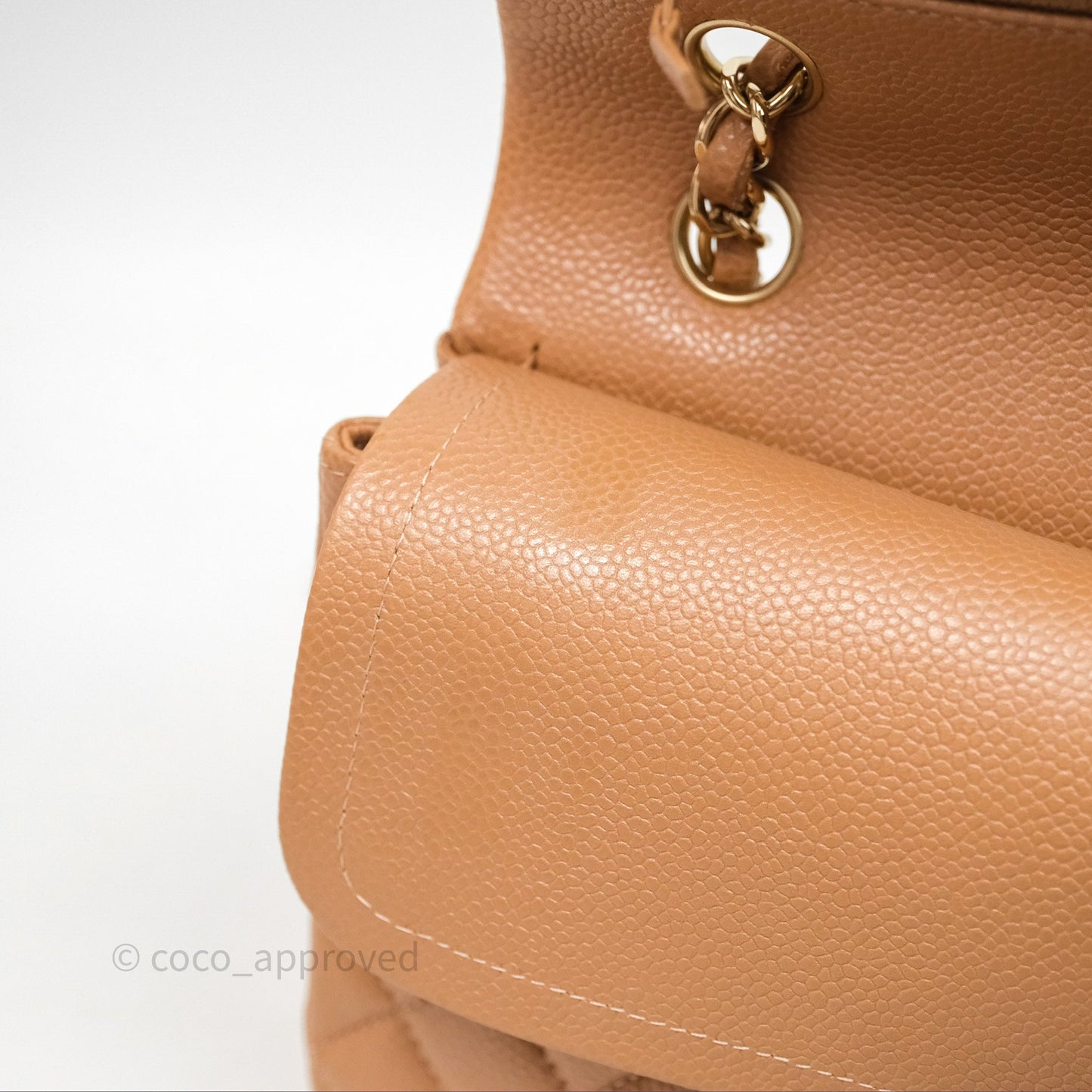 Chanel Classic M/L Medium Flap Quilted Beige Caviar Gold Hardware