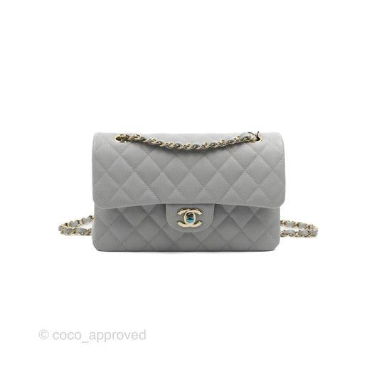 Chanel Classic Small S/M Quilted Flap Grey Caviar Gold Hardware 21A