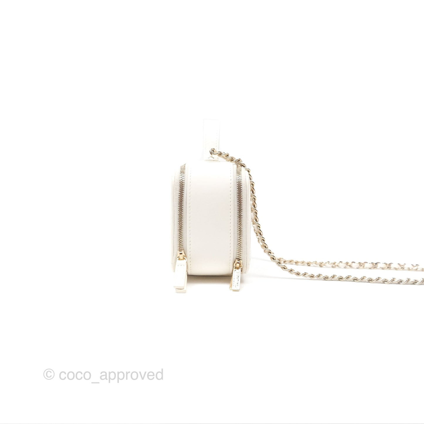 Chanel Top Handle Quilted Vanity Case White Shiny Lambskin Good Hardware