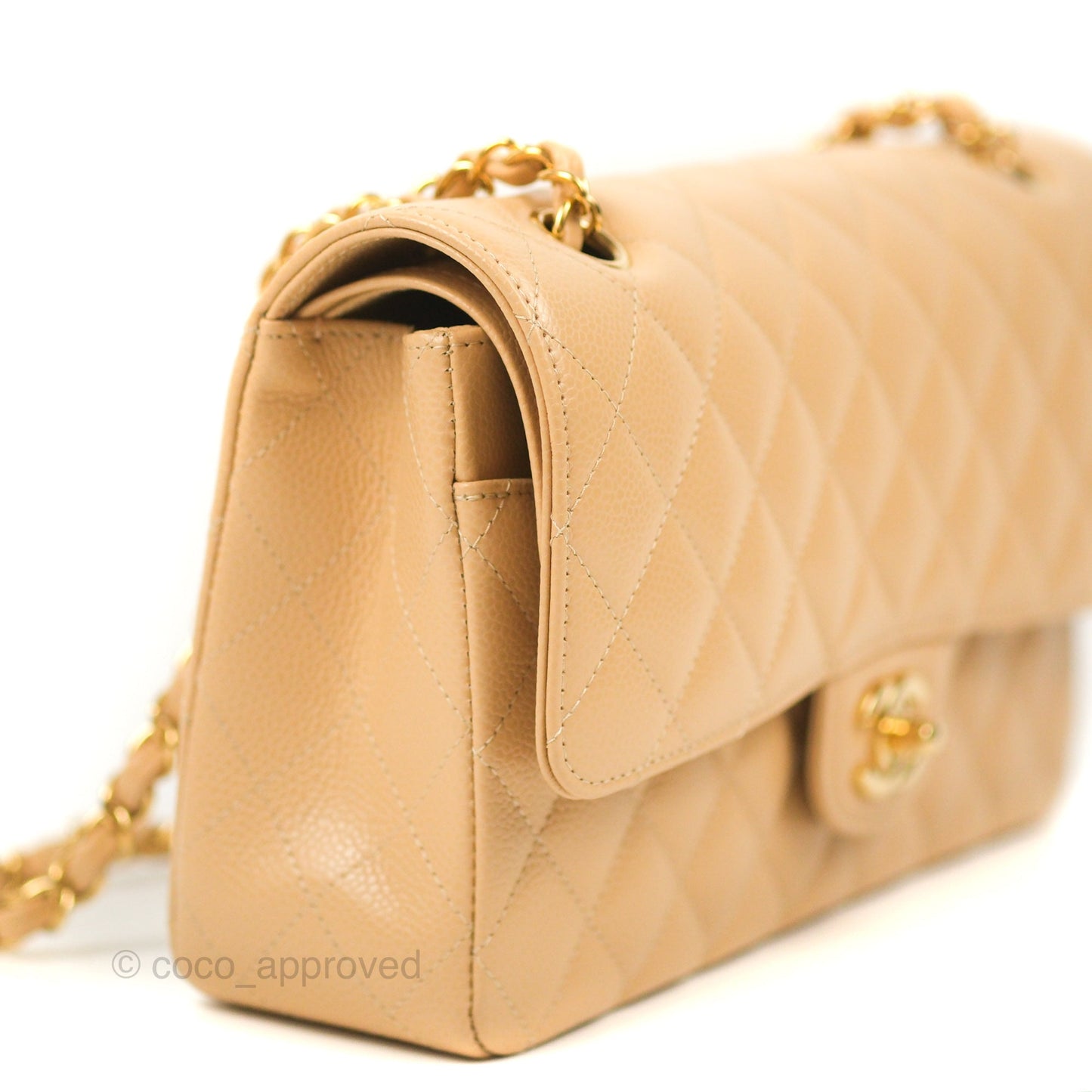Chanel Classic M/L Medium Flap Quilted Beige Caviar Gold Hardware