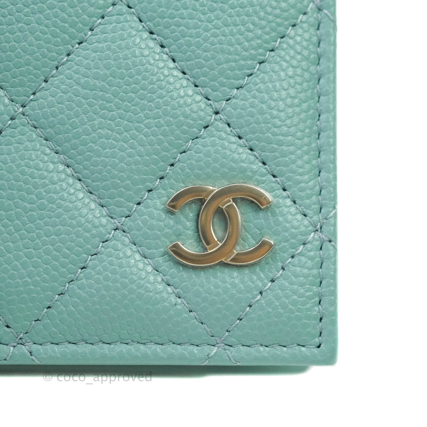 Chanel Classic Quilted Card Holder Tiffany Blue Caviar Gold Hardware