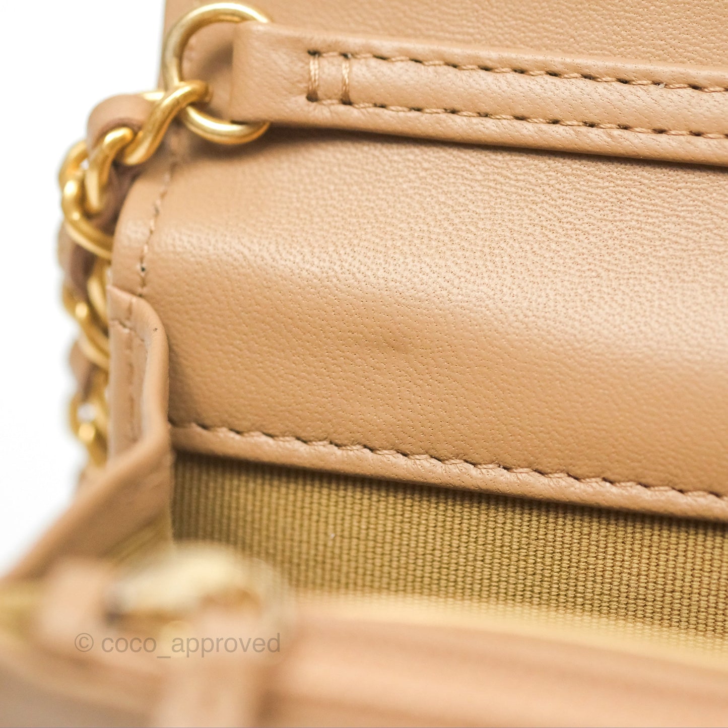Chanel Quilted Pearl Crush Wallet on Chain WOC Beige Lambskin Aged Gold Hardware