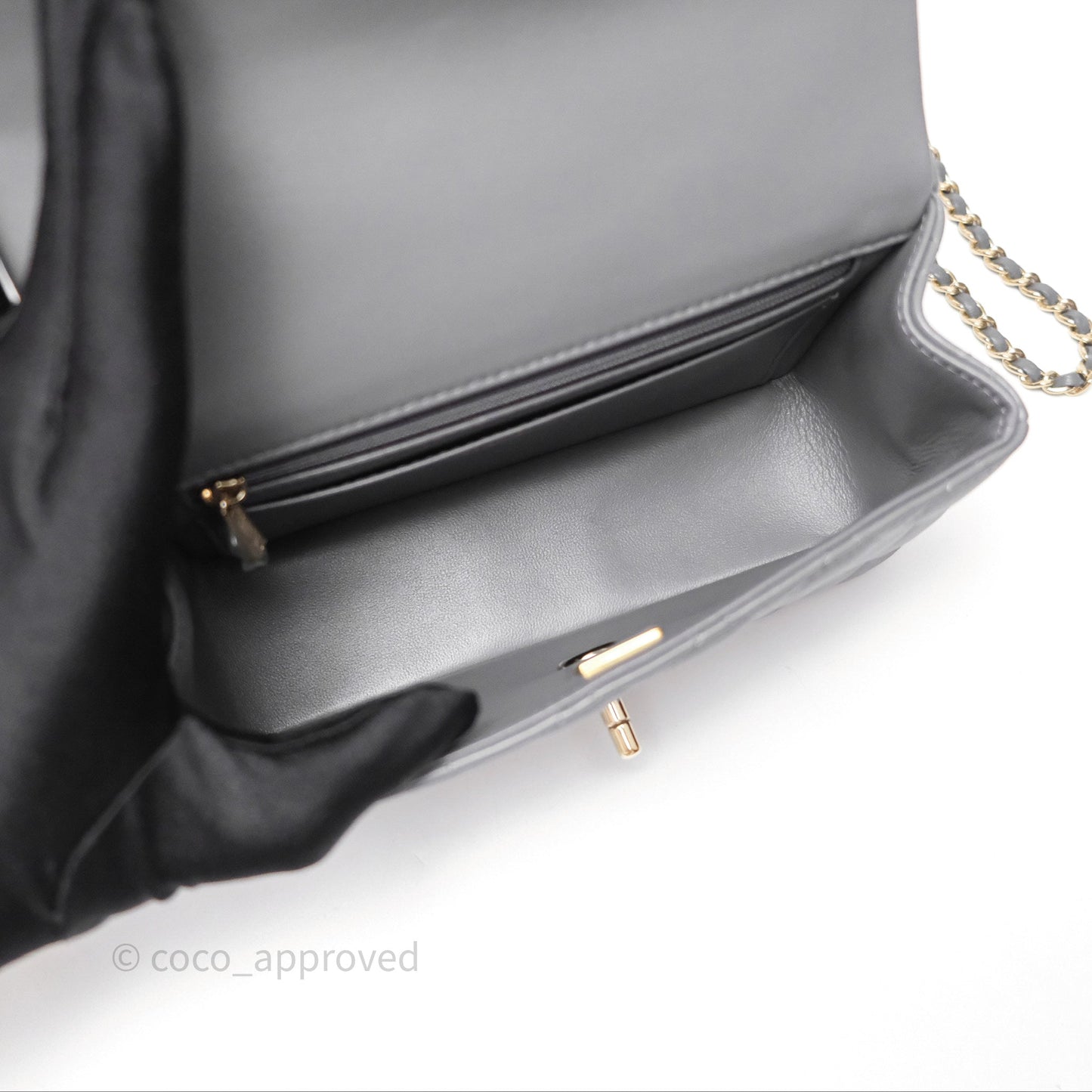 Chanel Top Handle Mini Rectangular Flap Grey Lambskin Gold Hardware