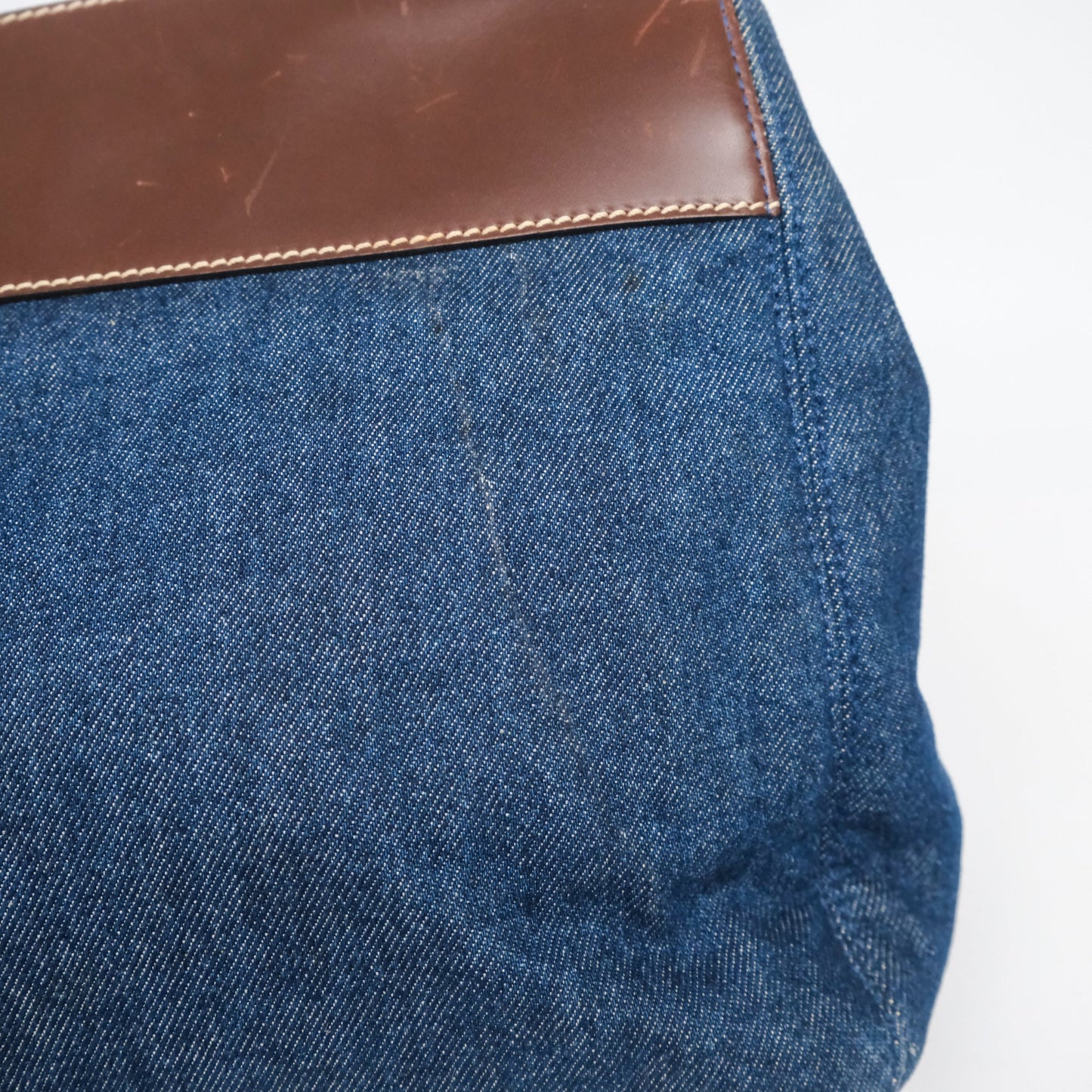 Chanel Vintage CC Tote Bag Denim Brown Leather