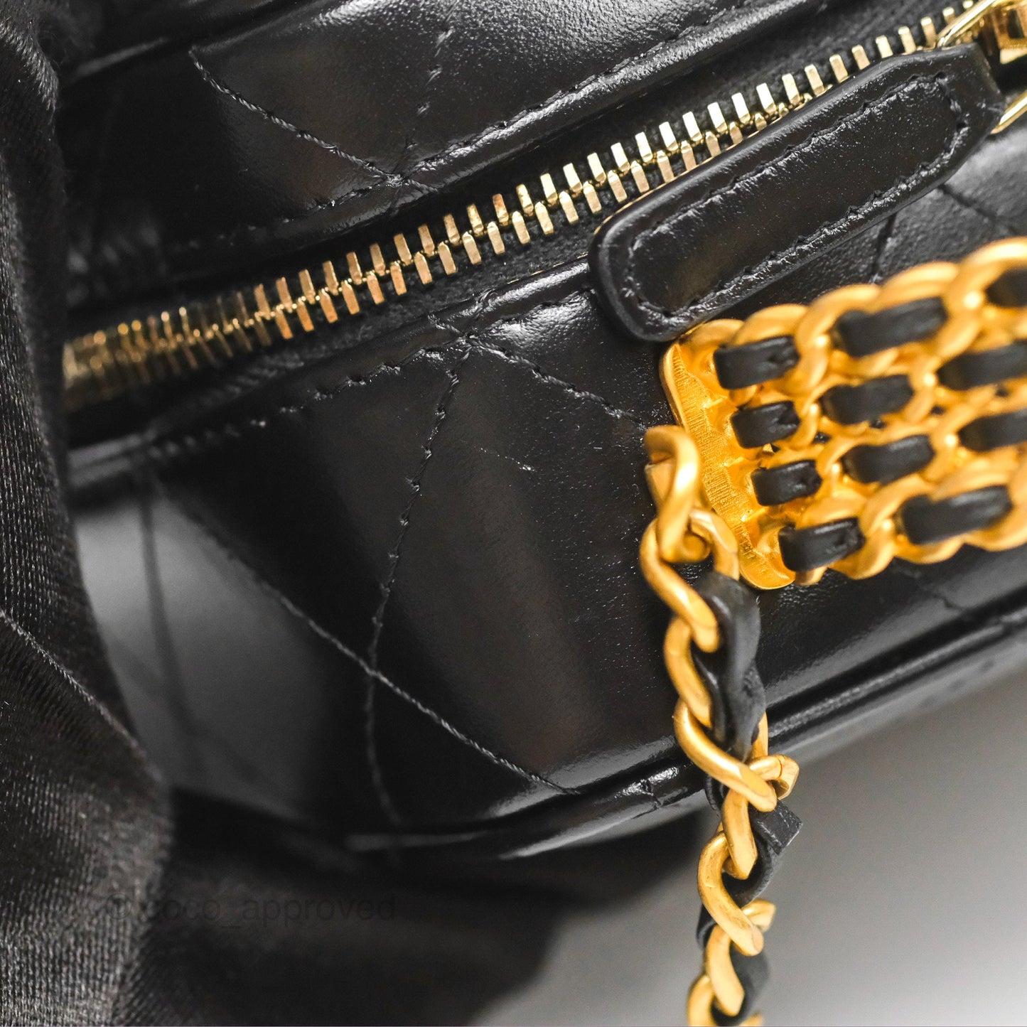 Chanel Top Handle Vanity Case Black Shiny Lambskin Aged Gold Hardware