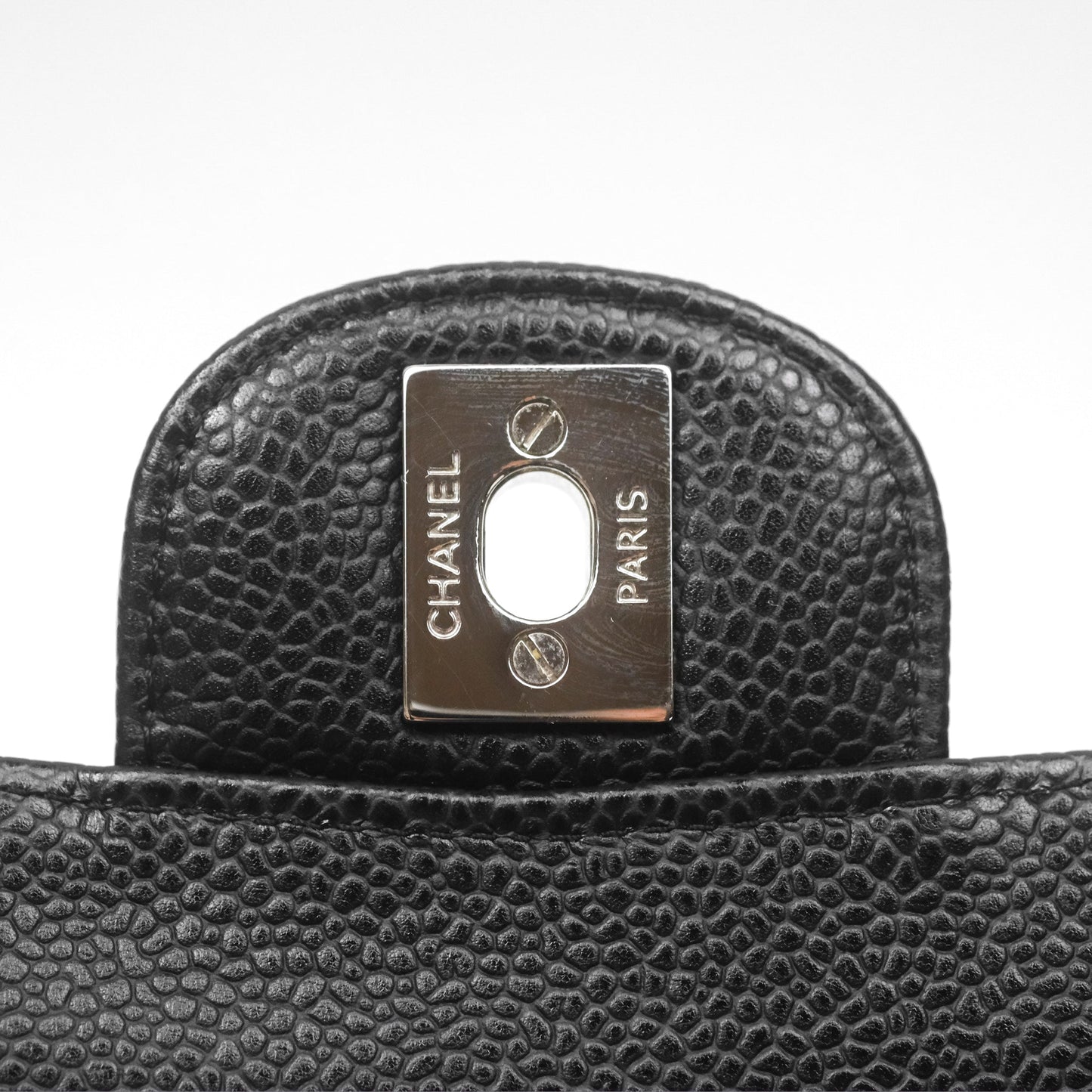 Chanel Classic M/L Medium Flap Quilted Black Caviar Silver Hardware
