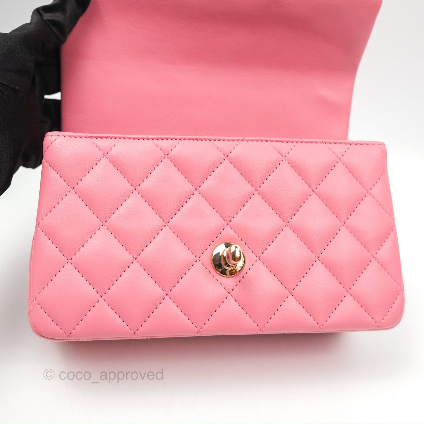 Chanel Top Handle Mini Rectangular Flap Bag Pink Lambskin Gold Hardware