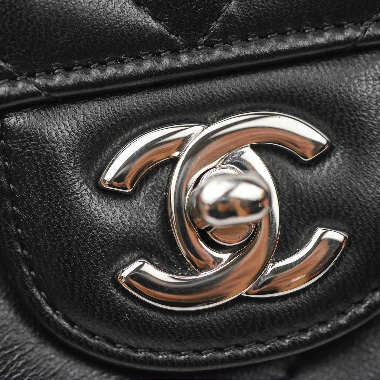 Chanel Small Classic Chevron Flap Black Lambskin Silver Hardware