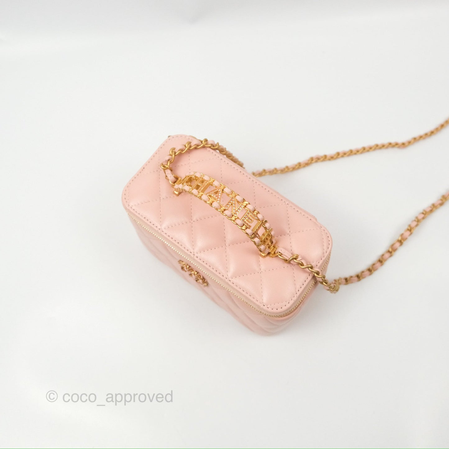 Chanel Vanity Rectangular Top Handle Pink Lambskin Gold Hardware