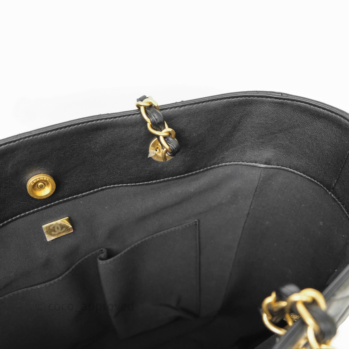 Chanel Stitched Large Shopping Bag Black Calfskin Aged Gold Hardware